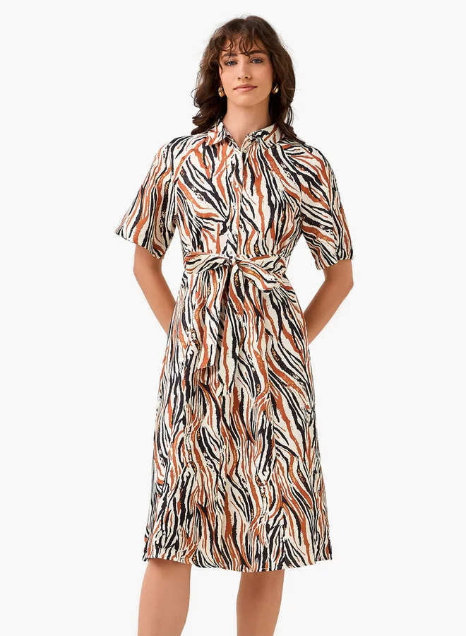 سبلاش فيڤ Printed Shirt Women Dress with Belt